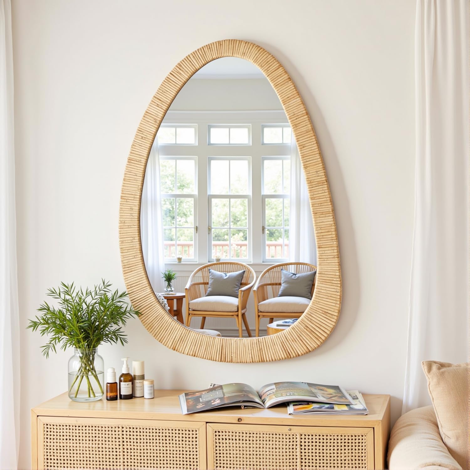 Amazon.com: sawsile Rattan Mirror,30x20 Irregular Boho Bathroom